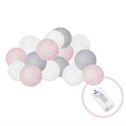 Lampki dekoracyjne cotton balls 10 LED 10 kul różowe szare