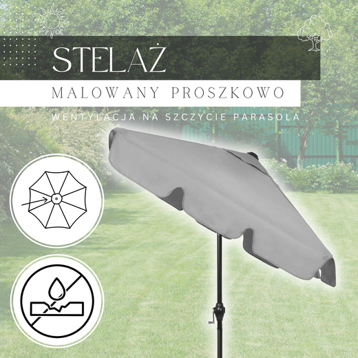 Parasol ogrodowy 240 cm duży składany z korbką na balkon, taras jasnoszary