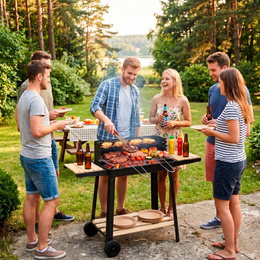 Grill ogrodowy, węglowy z widelcami do opiekania mięsa, ruszt z regulowaną wysokością, przenośny