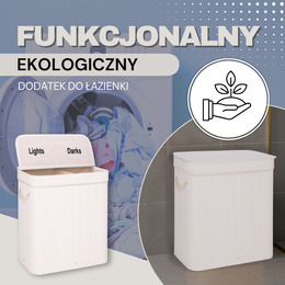 Kosz na pranie 100L z pokrywą biały bambus dwukomorowy