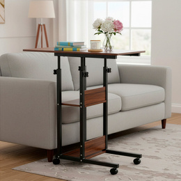 Stolik na kółkach regulowany 76-86 cm biurko mobilne pod laptopa ciemnobrązowe