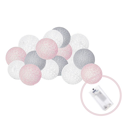 Lampki dekoracyjne cotton balls 10 LED 10 kul różowe szare