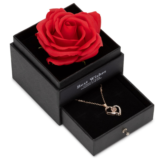 Wieczna róża z naszyjnikiem w pudełku prezentowym szkatułka na dzień kobiet walentynki
