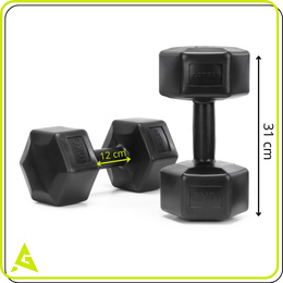 Ciężarki 2x10 kg hexagonalne do ćwiczeń fitness hantle zestaw 2 szt. czarne