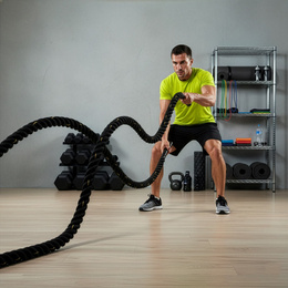 Lina treningowa do crossfit 9 m Battle Rope Power do ćwiczeń siłowych czarna