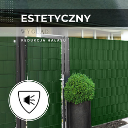 Taśma ogrodzeniowa i klipsy mocujące 20 szt. PVC 35 m x 19 cm 450 g/m2 ciemna zieleń