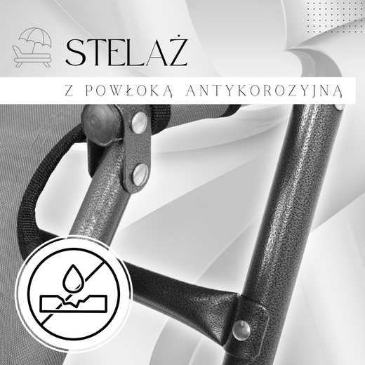 Leżak ogrodowy z zagłówkiem metalowy leżak zero gravity szary