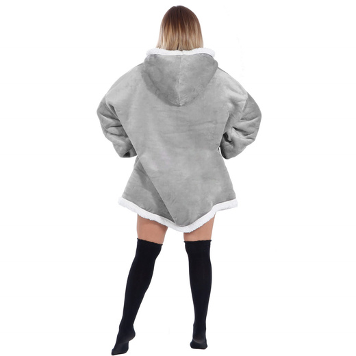 Kocobluza damska oversize koc bluza 2w1 z kapturem ciepła szara