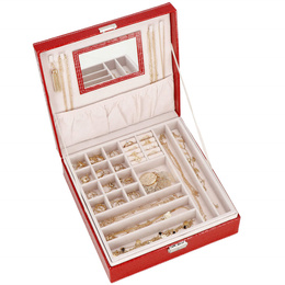 Szkatułka na biżuterię ekoskóra 26x26x8,5 cm czerwony organizer z przegródkami