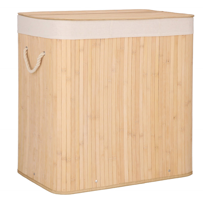 Kosz na pranie 150l z pokrywą bambusowy, trzykomorowy brązowy