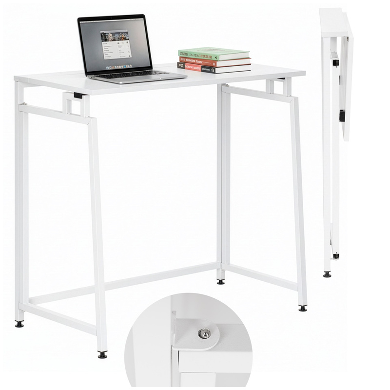 Biurko komputerowe, składane 80 cm stolik do pracy przy komputerze, drewniany, białe