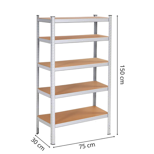Regał metalowy z 5 półkami 150x75x30cm 625kg do garażu, piwnicy