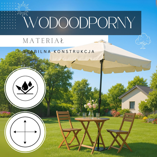 Parasol ogrodowy 240 cm duży składany z korbką na balkon, taras ecru