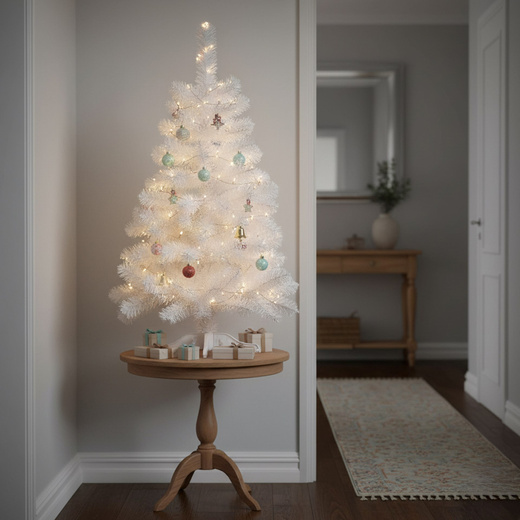 Choinka sztuczna 120 cm jodła biała nowoczesna jak żywa, ze stojakiem