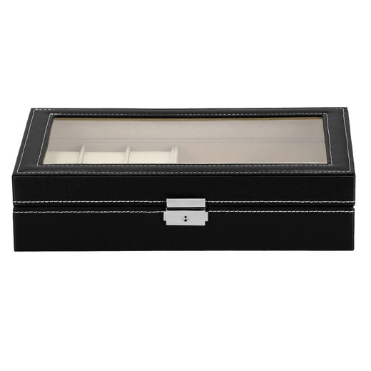 Szkatułka na zegarki 30x20x8cm czarno-kremowy, ekoskóra organizer z przegródkami i lusterkiem