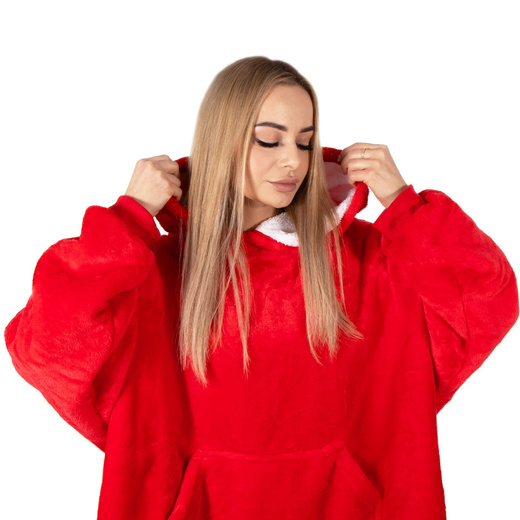 Kocobluza damska męska oversize koc bluza 2w1 z kapturem XXL ciepła czerwone