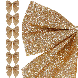 Kokardki świąteczne na choinkę 6 szt. brokatowe zawieszki choinkowe złote