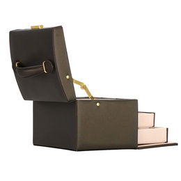 Szkatułka na biżuterię ekoskóra 17,5x14x12,5 cm brązowy organizer z przegródkami
