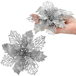 Gwiazda betlejemska, sztuczny kwiat, poinsecja ażurowa srebrna z brokatem