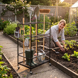 Wózek na narzędzia ogrodowe 96 cm mobilny organizer, 3-poziomy, stojak na sprzęt ogrodniczy
