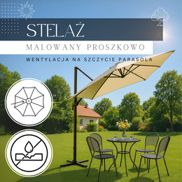 Parasol ogrodowy 500 cm z pokrowcem duży na wysięgniku na balkon, taras beżowy