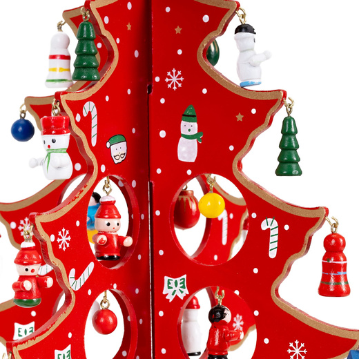 Choinka drewniana świąteczna 29 cm z figurkami dekoracja bożonarodzeniowa czerwona