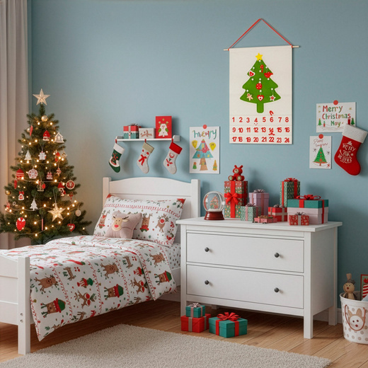 Kalendarz adwentowy, wiszący z 24 przegródkami Choinka, dekoracja świąteczna, filc, multikolor