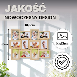 Ramka na zdjęcia 12 zdjęć drewniana multiramka, brązowa