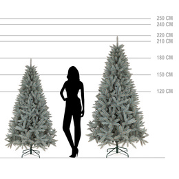 Choinka sztuczna 220 cm Świerk Kaukaski srebrny na stojaku, gęsty, jak żywa