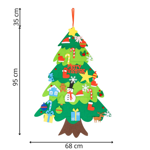 Ozdoba świąteczna, Choinka z filcu 32 zawieszek 95 cm multikolor