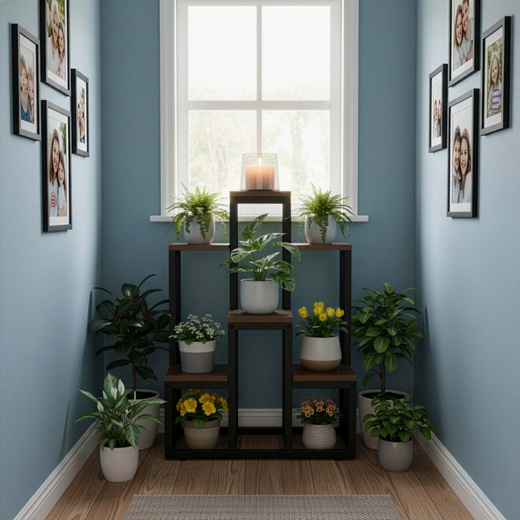 Kwietnik, regał na kwiaty, rośliny 67,5 cm stojący, metalowy 6 półek, ciemnobrązowy