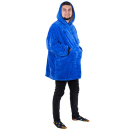 Kocobluza damska oversize koc bluza 2w1 z kapturem ciepła niebieska