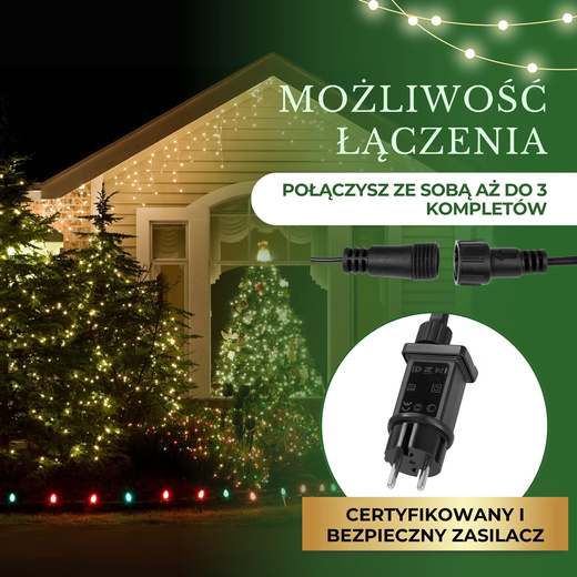 Lampki choinkowe 300 led biały ciepły + biały zimny flash 15m oświetlenie świąteczne IP44