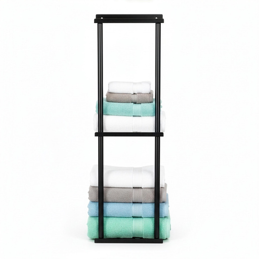 Wieszak łazienkowy na ręczniki, ścienny trzypoziomowy, czarny