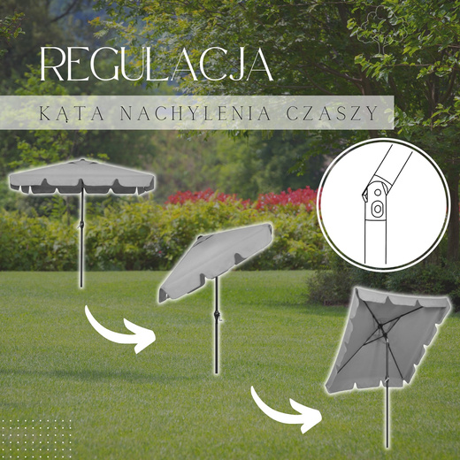 Parasol ogrodowy 240 cm duży składany z korbką na balkon, taras jasnoszary