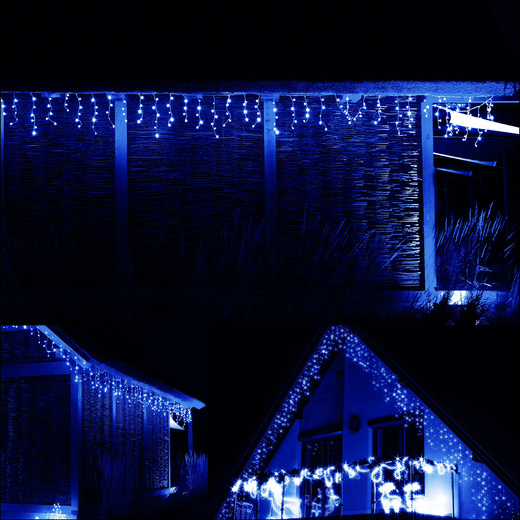 Kurtyna świetlna 500 led girlanda, lampki wewnętrzno-zewnętrzne sople niebieski