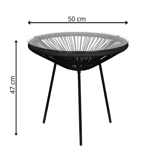 Stół ogrodowy rattanowy ze szklanym blatem 50 cm okrągły stolik na balkon czarny