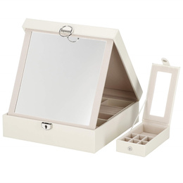 Szkatułka na biżuterię ekoskóra 25x25x8,5 cm kremowy organizer z przegródkami