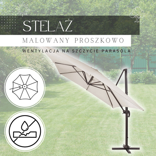 Parasol ogrodowy 440 cm z pokrowcem duży na wysięgniku na balkon, taras ecru