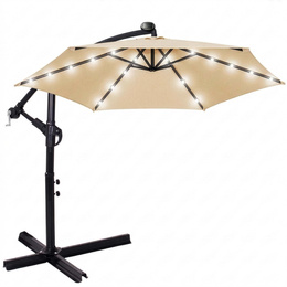 Parasol ogrodowy z oświetleniem led na wysięgniku 300 cm składany na balkon, taras ecru 