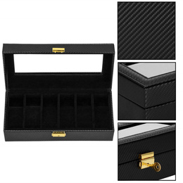 Szkatułka na zegarki 30x11x8 cm czarna ekoskóra organizer z 6 przegródkami