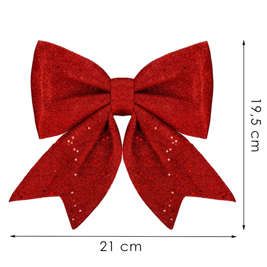 Kokardka świąteczna na choinkę 20 cm brokatowa zawieszka choinkowa czerwona