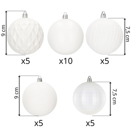 Bombki choinkowe 30 szt. biały 8cm zestaw choinkowy