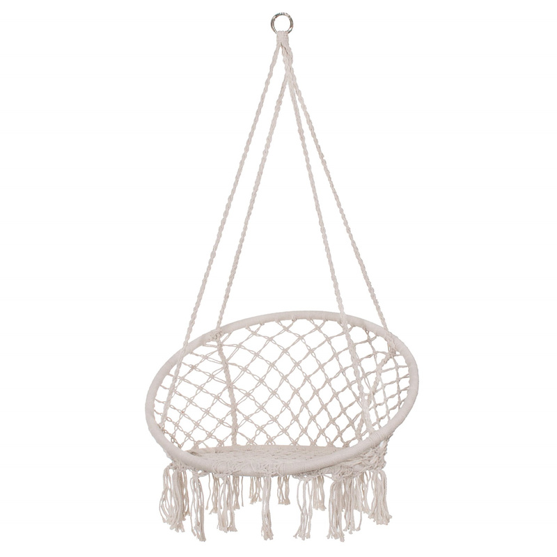 Bocianie gniazdo z frędzlami huśtawka ogrodowa kremowa