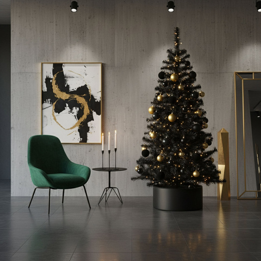 Choinka sztuczna 180 cm jodła czarna nowoczesna, ze stojakiem