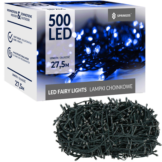 Lampki choinkowe 500 led niebieski + flash 25m oświetlenie świąteczne IP44