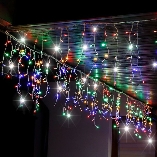 Kurtyna świetlna 500 led girlanda, lampki wewnętrzno-zewnętrzne sople multikolor z zimnym białym flash