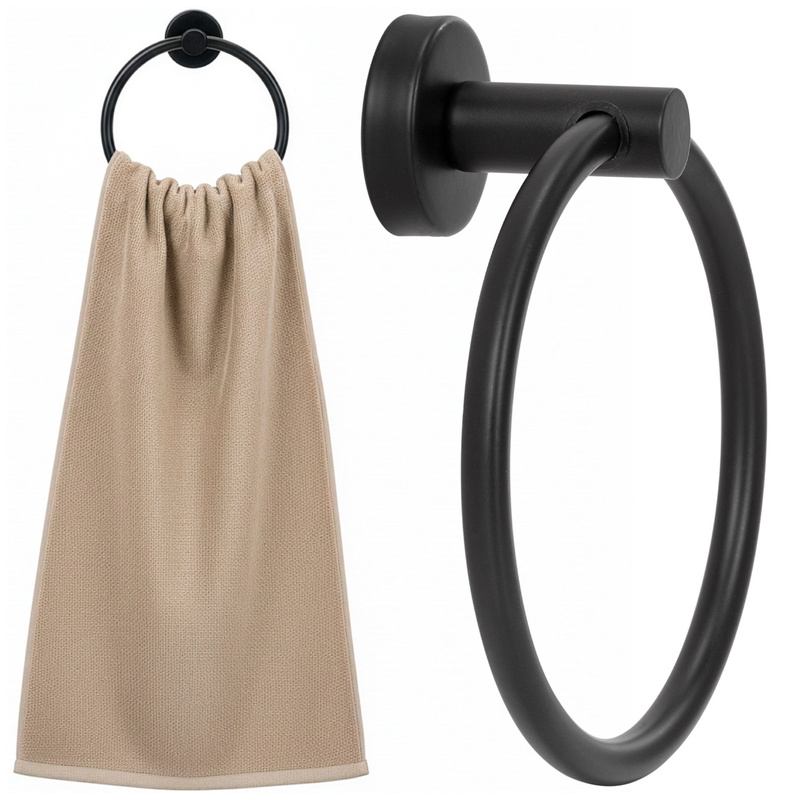Wieszak na ręczniki, łazienkowy okrągły, uchwyt na ręczniki, czarny