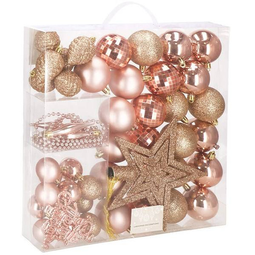 Bombki choinkowe 51 szt. ozdoby świąteczne zestaw rose gold 