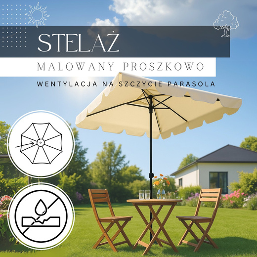 Parasol ogrodowy 240 cm duży składany z korbką na balkon, taras ecru